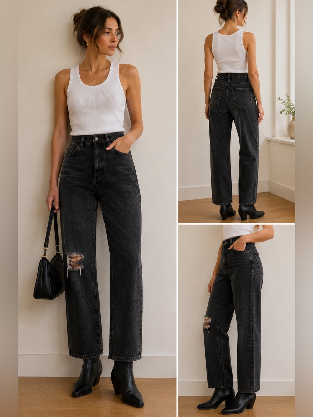 Still Here Worn-In Childhood Jeans Washed Black High Rise Distressed 23 barrel